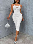 Spaghetti Strap Ruched Midi Dress - Premium   - Just $40.95! Shop now at LACEDUPED