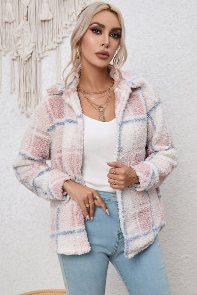 Plaid Button Up Collared Neck Long Sleeve Shacket - Premium   - Just $77.95! Shop now at LACEDUPED