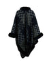 Checkered Faux Fur Trim Poncho - Premium   - Just $69.95! Shop now at LACEDUPED