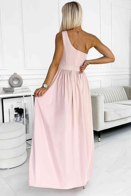 One-Shoulder Slit Maxi Dress - Premium   - Just $69.95! Shop now at LACEDUPED