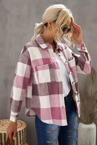 Plaid Button Up Dropped Shoulder Jacket - Premium   - Just $79.95! Shop now at LACEDUPED