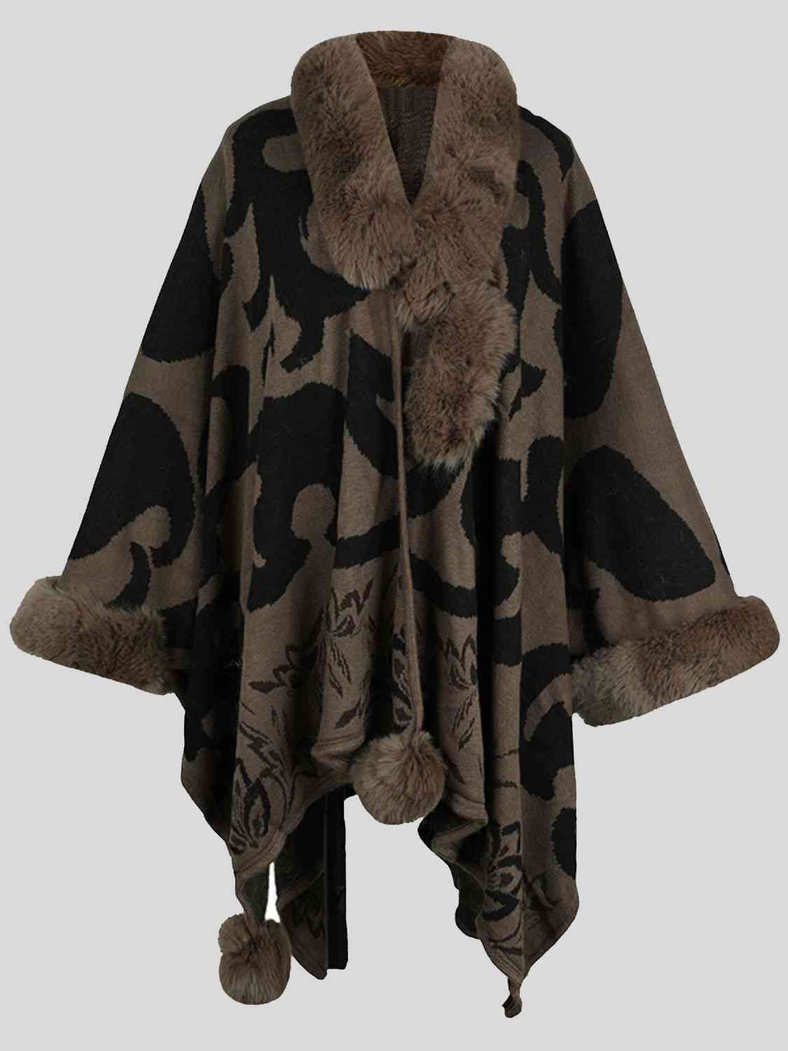 Faux Fur Trim Poncho - Premium   - Just $65.95! Shop now at LACEDUPED