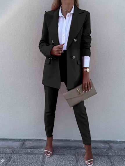 Lapel Collar Long Sleeve Blazer and Pants Set - Premium   - Just $74.95! Shop now at LACEDUPED