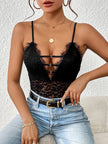 Lace Plunge Spaghetti Strap Bodysuit - Premium   - Just $32.95! Shop now at LACEDUPED