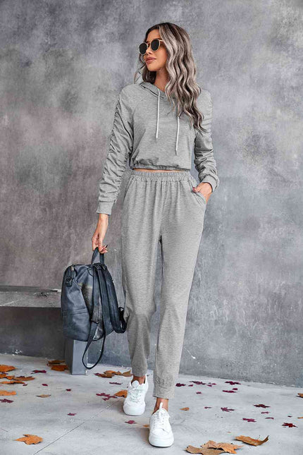 Ruched Raglan Sleeve Hoodie and Joggers Set - Premium   - Just $57.95! Shop now at LACEDUPED