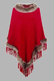 Faux Fur Trim Fringed Poncho - Premium   - Just $42.95! Shop now at LACEDUPED