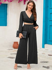 Surplice Top and Wide Leg Pants Set - Premium   - Just $68.95! Shop now at LACEDUPED