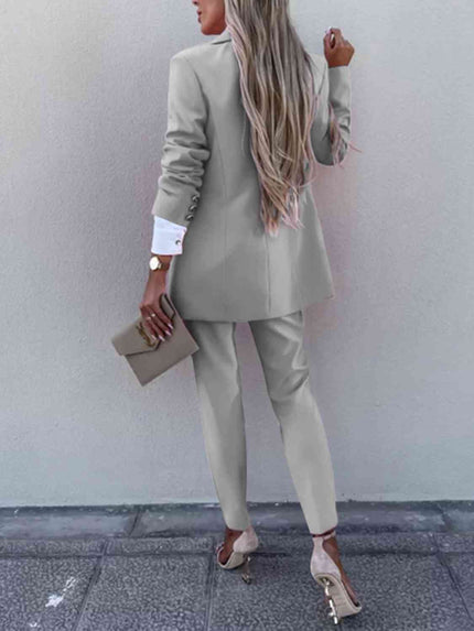 Lapel Collar Long Sleeve Blazer and Pants Set - Premium   - Just $74.95! Shop now at LACEDUPED