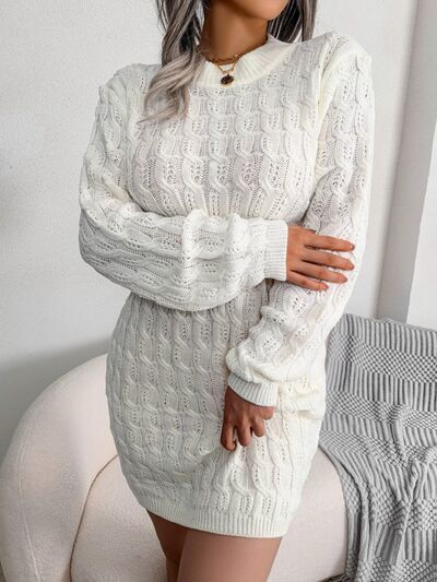 Cable-Knit Round Neck Mini Wrap Sweater Dress - Premium   - Just $41.56! Shop now at LACEDUPED