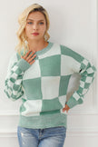 Checkered Drop Shoulder Long Sleeve Sweater - Premium   - Just $57.95! Shop now at LACEDUPED