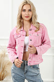 Pocketed Button Up Collared Neck Denim Jacket - Premium   - Just $91.95! Shop now at LACEDUPED