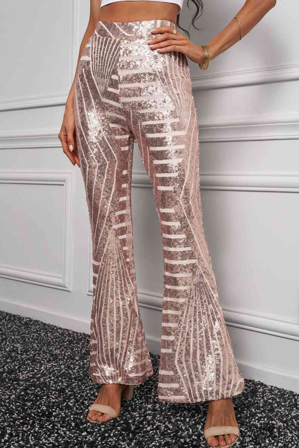 Double Take Sequin High Waist Flared Pants - Premium   - Just $78.95! Shop now at LACEDUPED