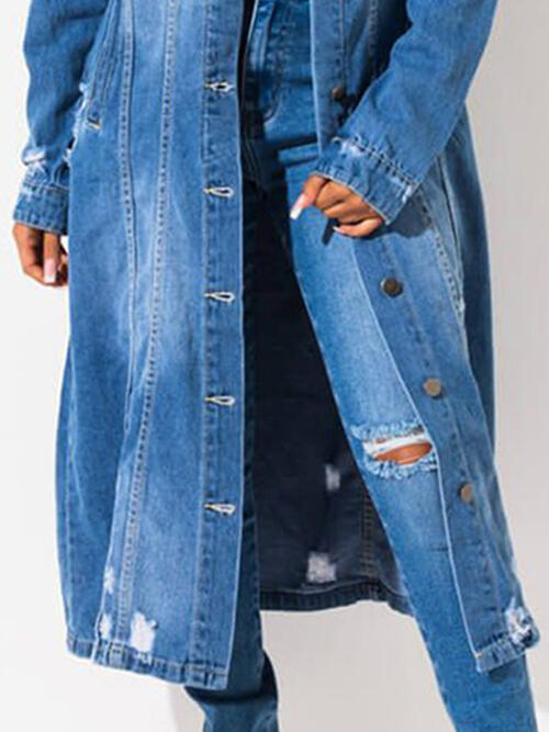 Long Sleeve Raw Hem Denim Jacket - Premium   - Just $112.95! Shop now at LACEDUPED