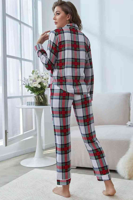 Plaid Button Front Top and Pants Lounge Set - Premium   - Just $46.95! Shop now at LACEDUPED