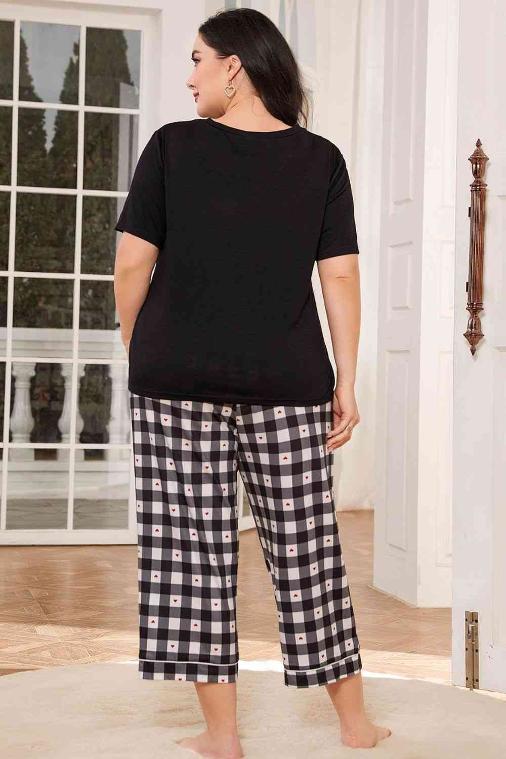 V-Neck Tee and Plaid Cropped Pants Lounge Set - Premium   - Just $50.95! Shop now at LACEDUPED