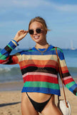 Rainbow Stripe Openwork Long Sleeve Cover-Up - Premium   - Just $43.95! Shop now at LACEDUPED