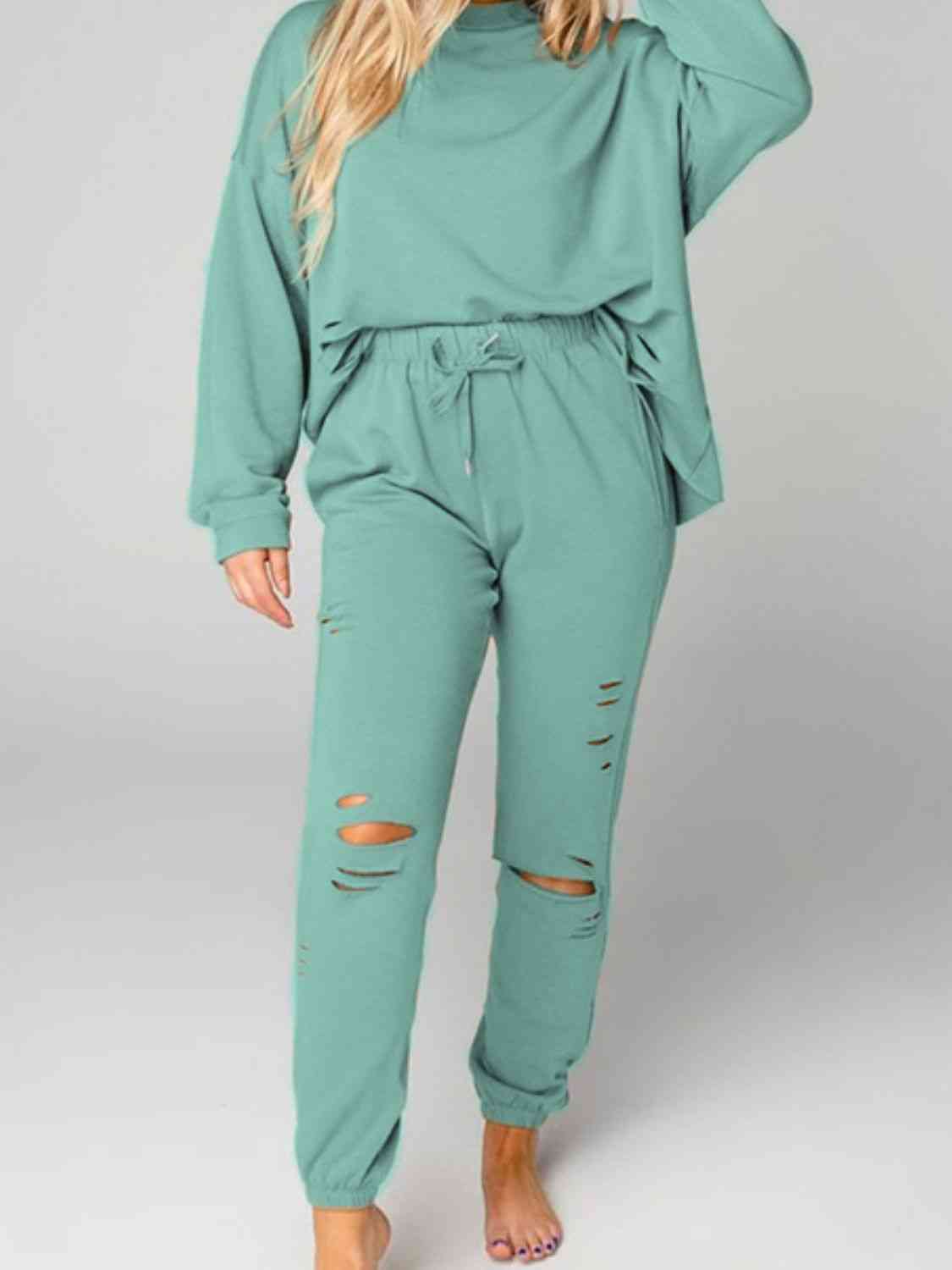 Distressed Sweatshirt and Joggers Set - Premium   - Just $66.95! Shop now at LACEDUPED