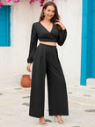 Surplice Top and Wide Leg Pants Set - Premium   - Just $68.95! Shop now at LACEDUPED