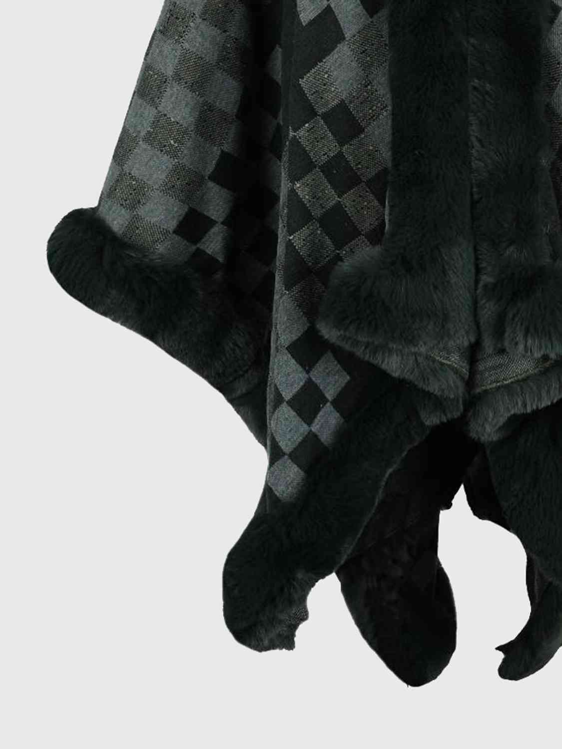 Checkered Faux Fur Trim Poncho - Premium   - Just $69.95! Shop now at LACEDUPED