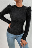 Metallic Round Neck Puff Sleeve Blouse - Premium   - Just $32.95! Shop now at LACEDUPED