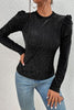 Metallic Round Neck Puff Sleeve Blouse - Premium   - Just $32.95! Shop now at LACEDUPED