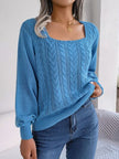 Cable-Knit Square Neck Long Sleeve Sweater - Premium   - Just $41.95! Shop now at LACEDUPED