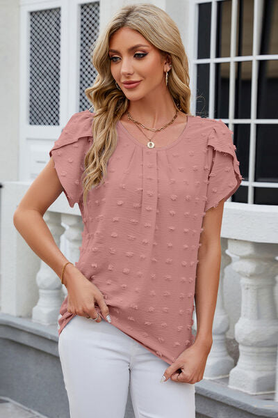 Swiss Dot Round Neck Short Sleeve T-Shirt - Premium   - Just $31.95! Shop now at LACEDUPED