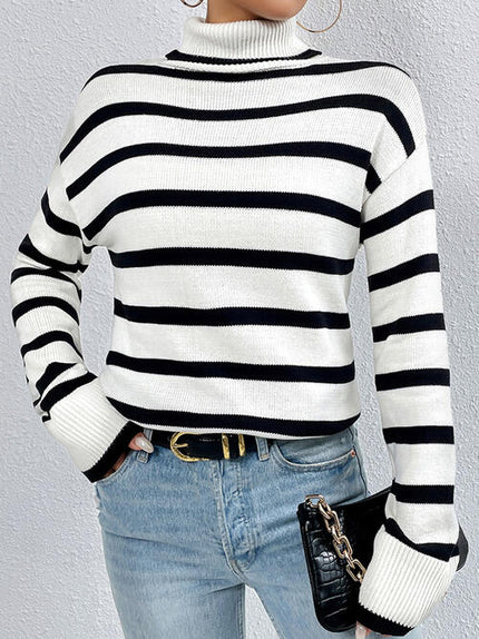 Striped Turtleneck Long Sleeve Sweater - Premium   - Just $58.95! Shop now at LACEDUPED