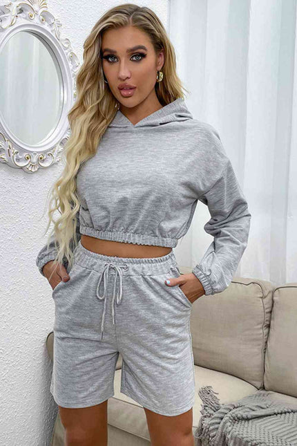 Crop Hoodie and Shorts Set - Premium   - Just $57.95! Shop now at LACEDUPED