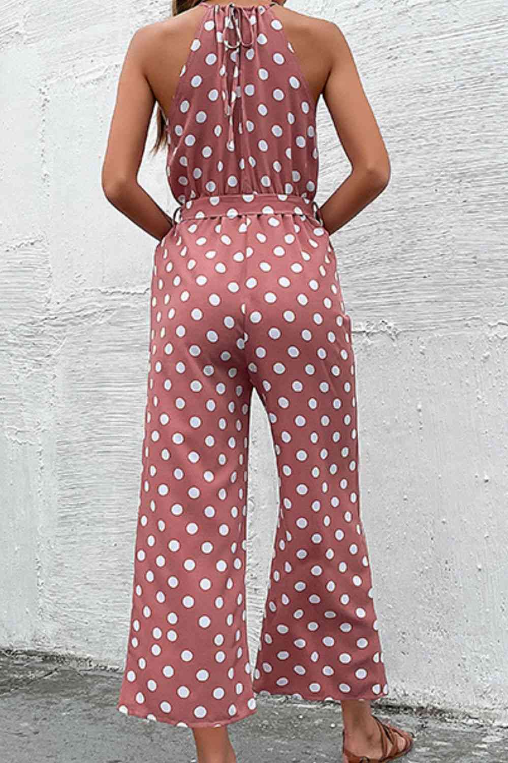 Polka Dot Grecian Wide Leg Jumpsuit - Premium   - Just $43.95! Shop now at LACEDUPED