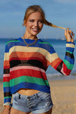 Rainbow Stripe Openwork Long Sleeve Cover-Up - Premium   - Just $43.95! Shop now at LACEDUPED