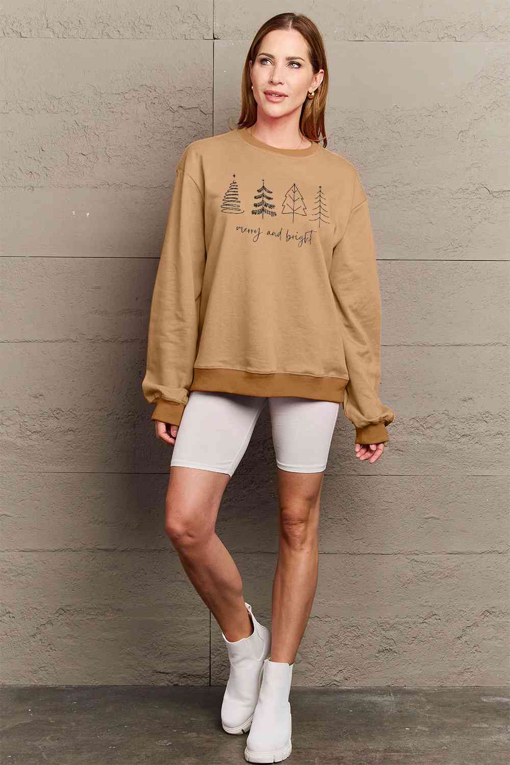 Simply Love Full Size MERRY AND BRIGHT Graphic Sweatshirt - Premium   - Just $48.95! Shop now at LACEDUPED