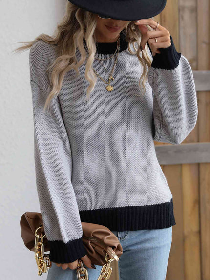 Contrast Trim Drop Shoulder Pullover Sweater - Premium   - Just $59.95! Shop now at LACEDUPED