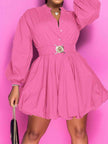 Notched Button Up Balloon Sleeves Dress - Premium   - Just $58.95! Shop now at LACEDUPED