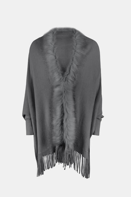 Fringe Open Front Long Sleeve Poncho - Premium   - Just $62.95! Shop now at LACEDUPED