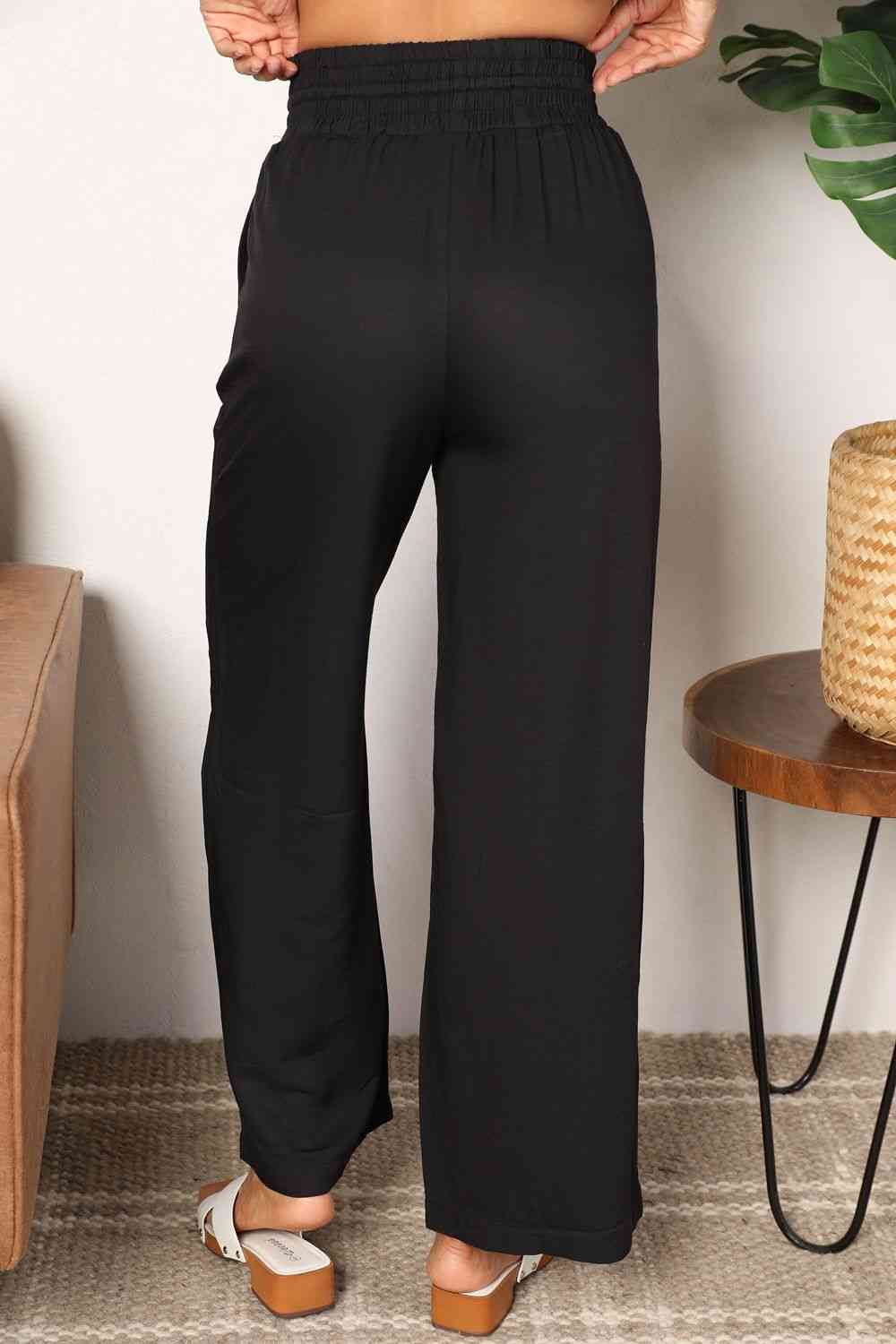 Double Take Drawstring Smocked Waist Wide Leg Pants - Premium   - Just $44.95! Shop now at LACEDUPED