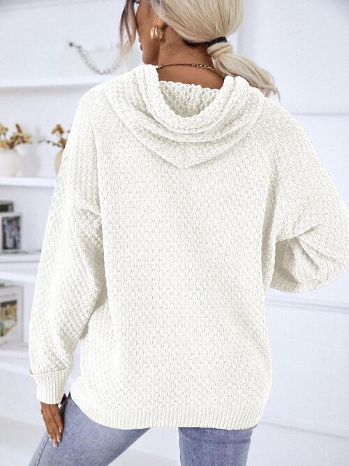 Texture Drawstring Long Sleeve Hooded Sweater - Premium   - Just $51.95! Shop now at LACEDUPED