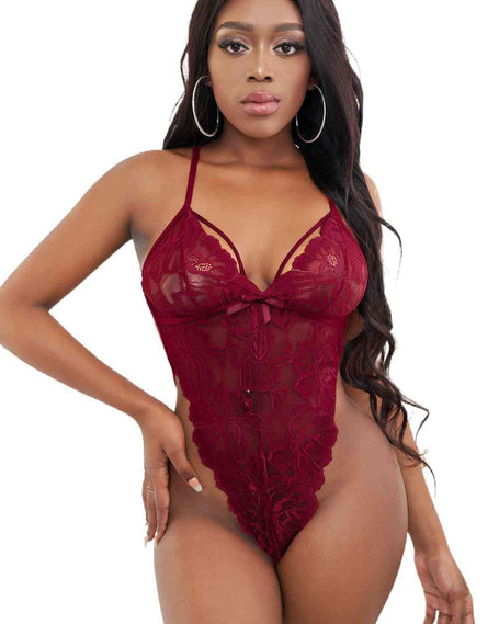 Crisscross Lace Backless Teddy Lingerie - LACEDUPED