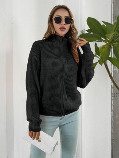 Turtleneck Zip Up Long Sleeve Knit Top - Premium   - Just $48.95! Shop now at LACEDUPED