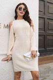 Ribbed Cold Shoulder Long Sleeve Sweater Dress - Premium   - Just $53.95! Shop now at LACEDUPED