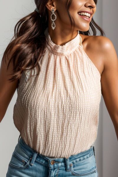 Textured Keyhole Mock Neck Tank - Premium   - Just $31.95! Shop now at LACEDUPED