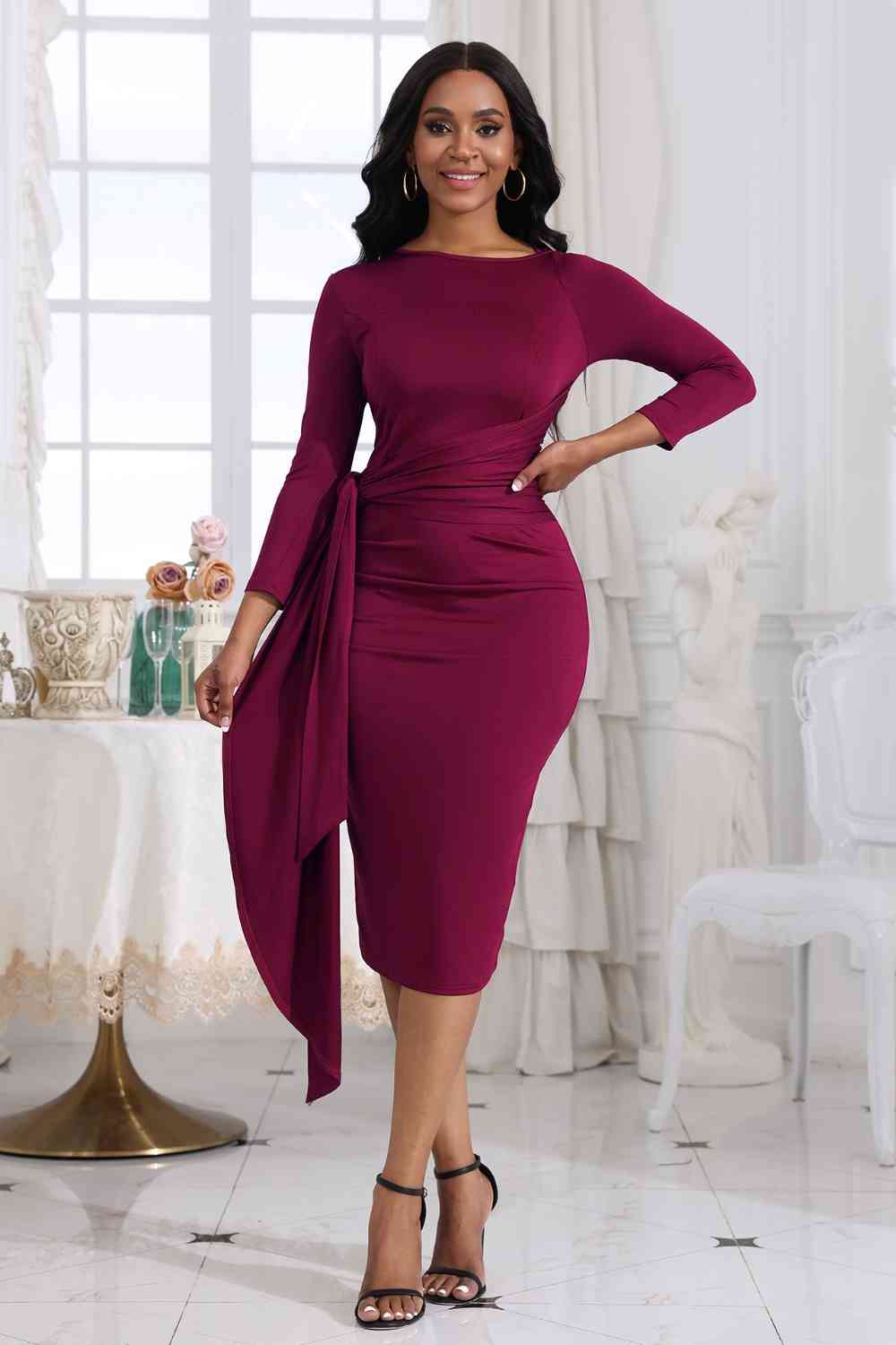 Tie Detail Round Neck Midi Dress - Premium   - Just $44.95! Shop now at LACEDUPED